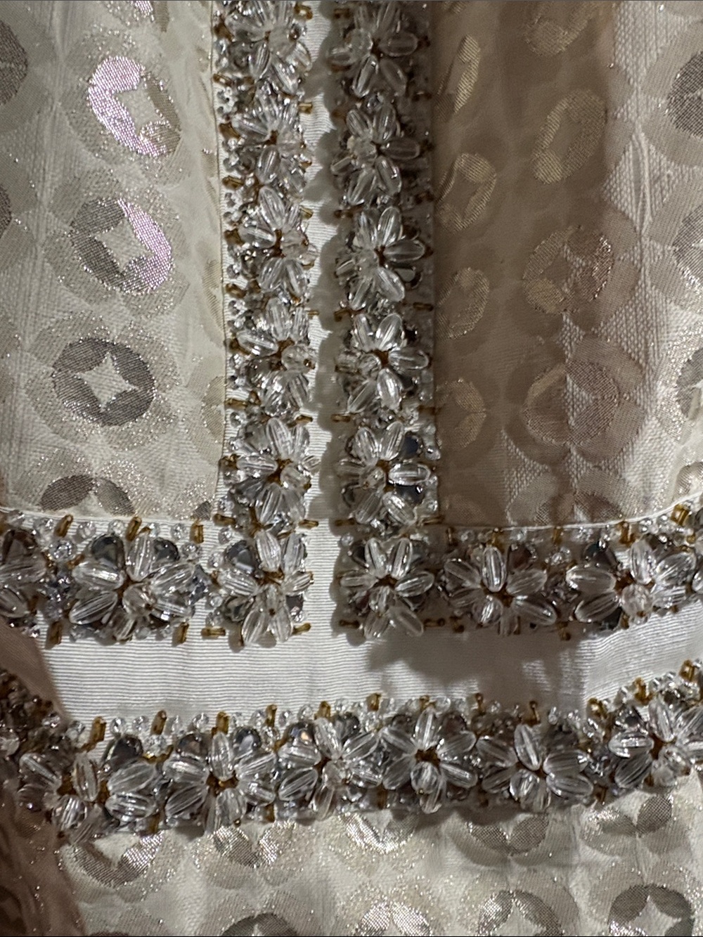 Boden Ivory and Gold Embellished Cap-Sleeve Dress - Picture 6 of 7